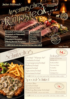 Aktionstage Dienstag Schnitzeltag & Mittwoch Argentinisches Rumpsteak
